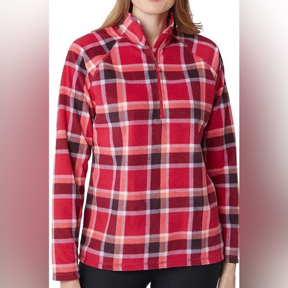 Eddie Bauer NWT Sz S Ultra Soft Fleece 1/4 Zip Long Sleeve Pullover Top Red/pink